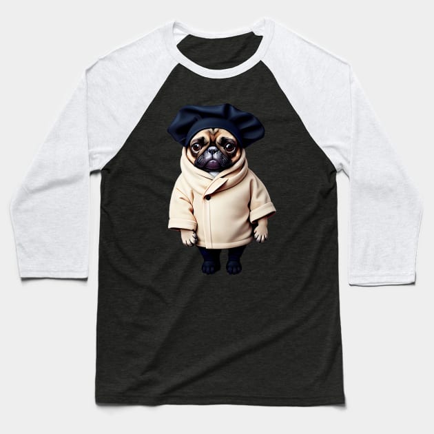 Cute Baby Pug in Winter Coat - Adorable Pug Puppy in Cozy Winter Clothing Baseball T-Shirt by fur-niche